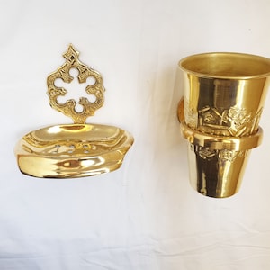 Set of 2 Bathroom Decor Holders Brass Soap Dish - Brass wall toothbrush cup - Wall Mounted Soap Dish - Bathroom décor - Home decor