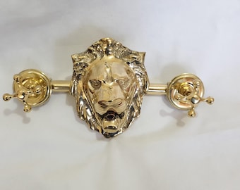 Brass Unlacquered Lion Wall Mount Faucet with VALVE - Bathroom Lion head design Faucet handles -Garden lion faucet - Lion Outdoor faucet