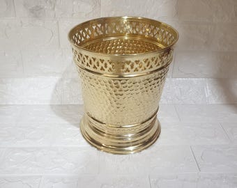 Unlacquered Brass Hammered Waste Basket – Moroccan Traditional Home Decor Storage Bin - Brass trach can