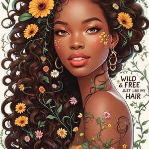 Floral Haar Frau PNG Aufkleber: Wild & Free Design (3 Größen) (Digital Download