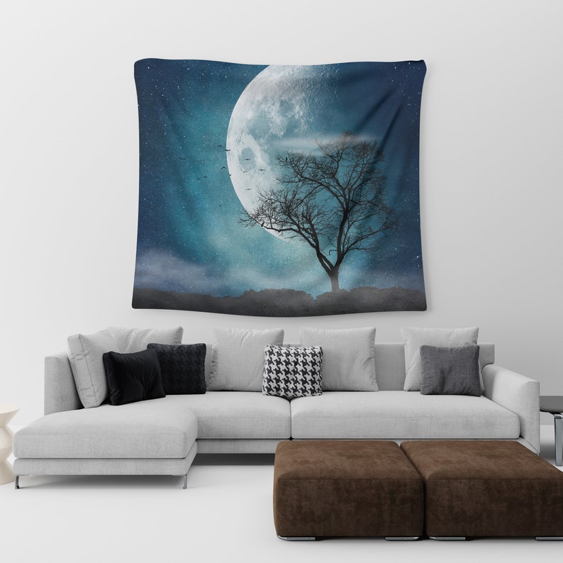 Full Moon Wall Tapestry Moon Wall Hanging Surreal Moon Wall Etsy