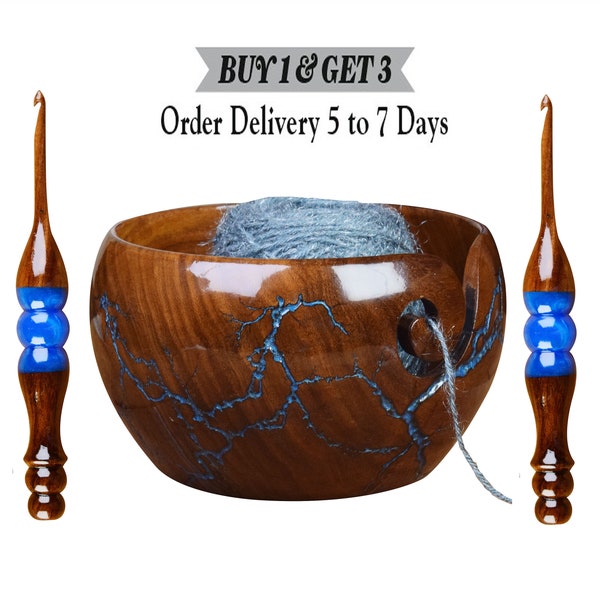 Fractal burning Rosewood Resin Yarn Bowl- Yarn Knitting Bowl for Crocheting -Large Yarn Bowl with free crochet hook-Perfect Gift for Knitter