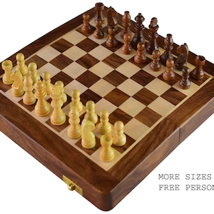 Personalized Engraved Wooden Magnetic Chess Set, Foldable  Travel Chess Set, Gift For Him, Gift For Her | Birthday Gifts, Ideal Chess Gift