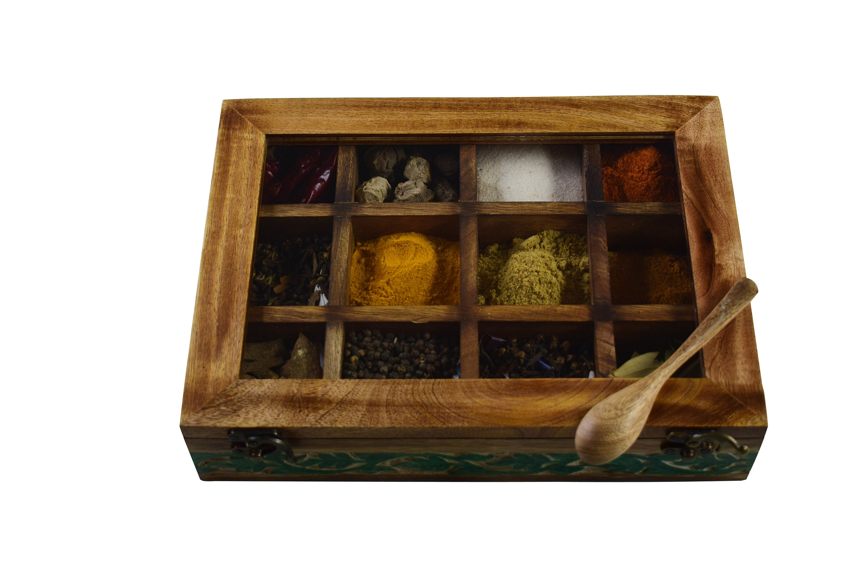 Wooden Spice Box With Hand Carved Leaf Extra Large Size Etsy