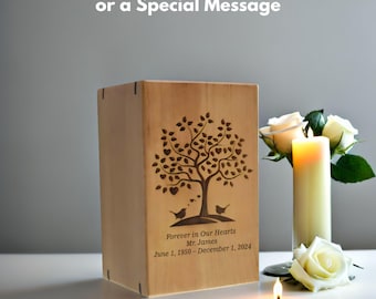 Wooden Cremation Human Urn for Ashes, Urn for Human Ashes, Custom Engraved, Wooden urn, Funeral urns adult Memorial Mom Dad Cremation Urn