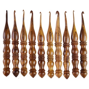 Wooden Rosewood Set of 12 Crochet Hooks 3.5 mm to 12mm Hand Turned Ergonomic Crochet Hooks for Knitting Crocheting Accessories perfect gift