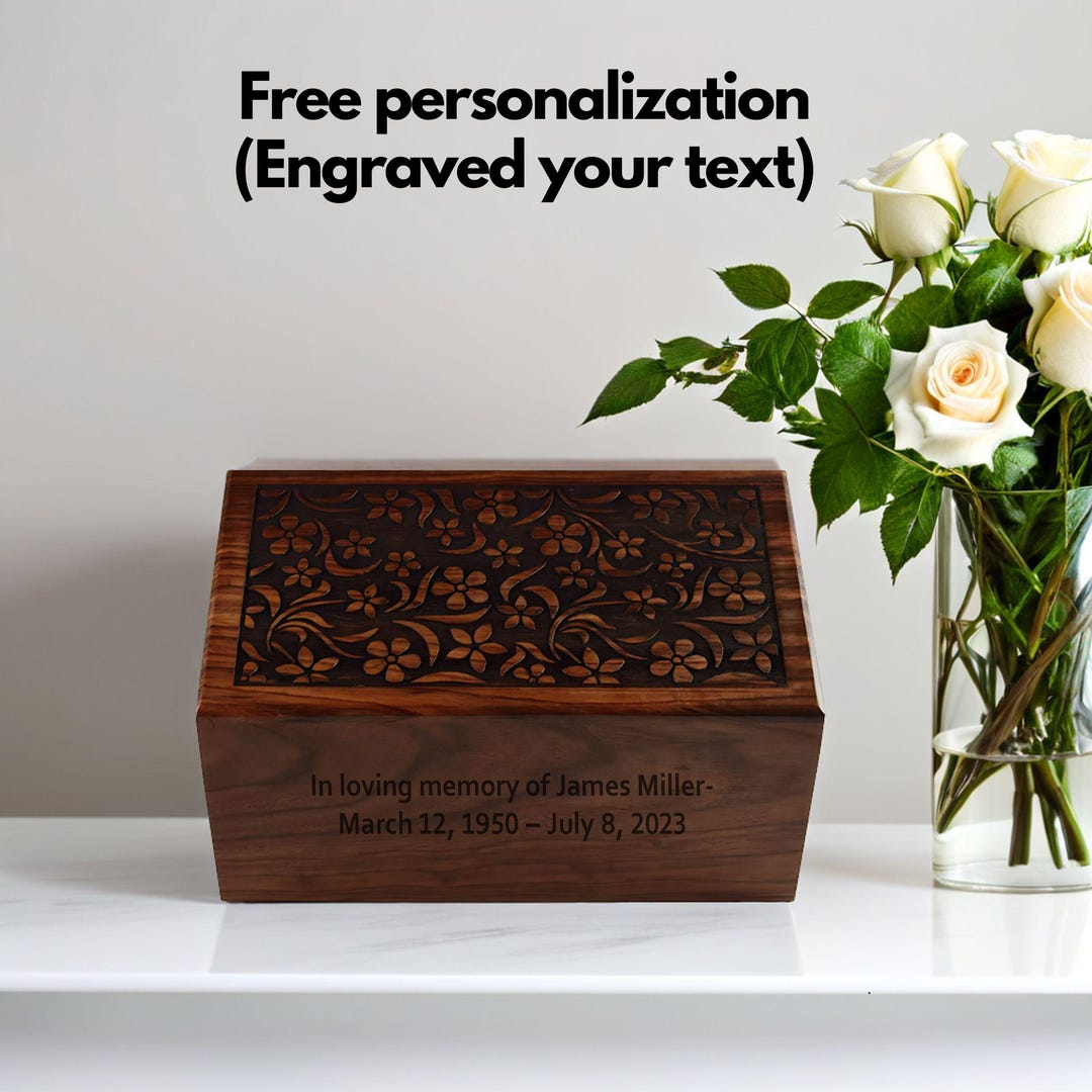 Handcrafted Rosewood Cremation Urn: Floral Carved Wooden Ashes Box - Etsy