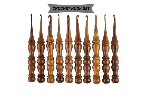 Rosewood Set of 12 Crochet Hooks 3.5 Mm to 12 Mm Hand Turned Ergonomic Crochet  Hooks for Knitting Crocheting Accessories With Engraved Sizes 
