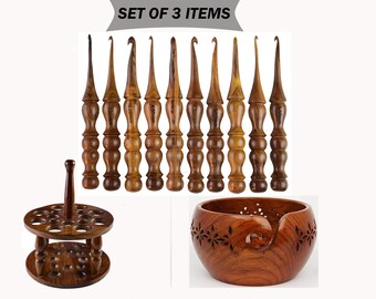 Rosewood Crochet Hook Set: Hand Turned Ergonomic Knitting Accessories