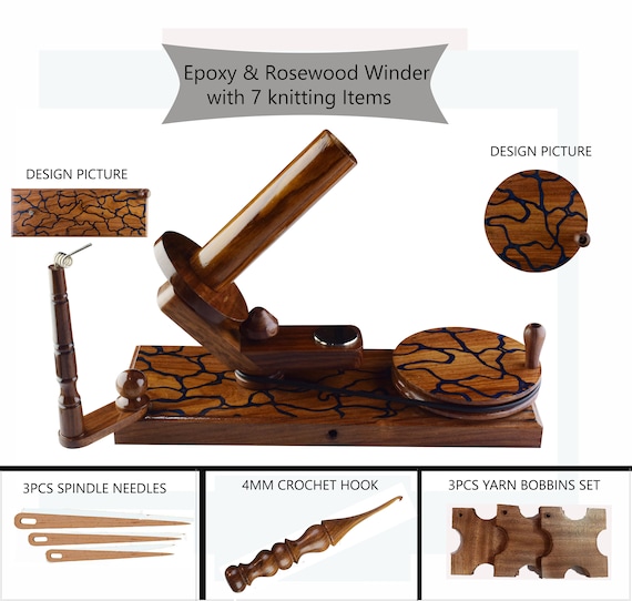Resin, Epoxy and Rosewood Mix Hand Operated Yarn Winder for