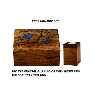 Fractal Burning Pet Urn for dogs - Rosewood Pet Urns for Ashes , Personalized Wood Dog Urn or Cat Urn - Wooden Pet Cremation Urn Ashes