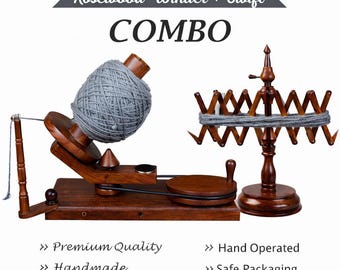 Yarn Winder and Swift Combo – Hand-Operated Wooden Ball Winder – Knitter’s Gift for Mom
