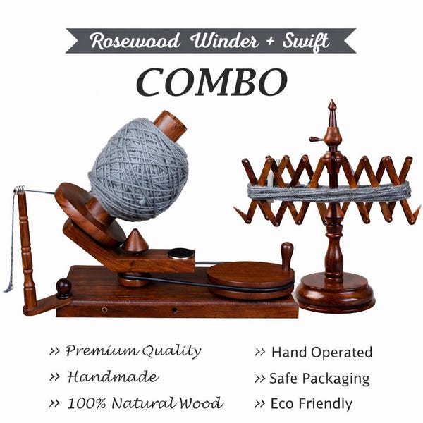 Combo de devanador de hilo y máquina de tejer Swift: devanador de bolas de madera manual: regalo para mamá.