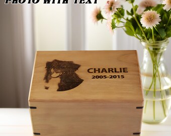 Personalized Pet Memorial Urn | Engraved Beech Wood Ashes Box