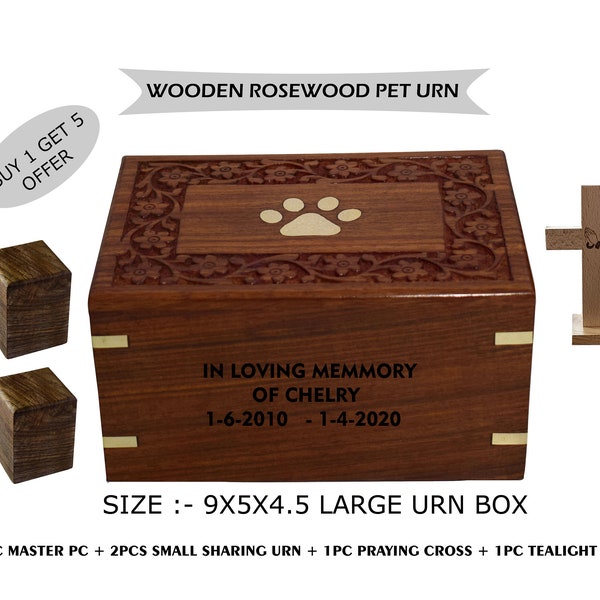 Custom Pet Urn For Dogs Rosewood Handcrafted Brass Paw Inlaid or Hand Carved Personalized Wood Dog Urn or Cat Urn - Pet Cremation Urn Ashes