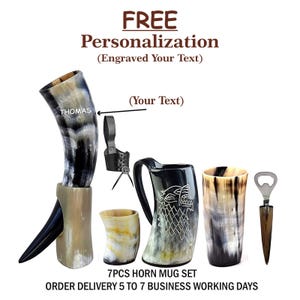 Viking Drinking Horn Mug Set, Real Ox Horn For Hot or Cold Drink, Best Groomsmen Wedding Gift, Best Fathers day Gift, Best Gift for Chrismas