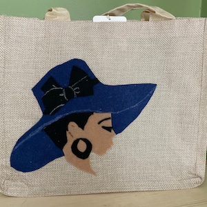 Burlap polyester bag with silhouette image on one side