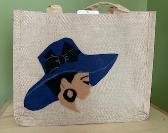 Burlap polyester bag with silhouette image on one side