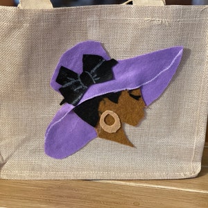 Burlap polyester bag with silhouette image on one side