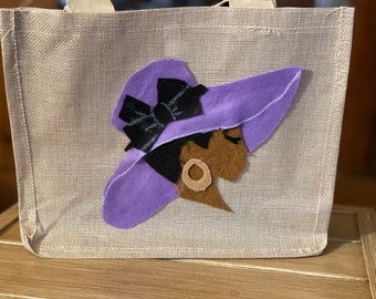 Burlap polyester bag with silhouette image on one side