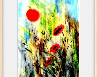 Poppies and Sun, original oil painting