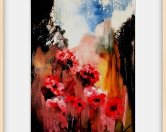 Fiery flowers, original oil painting