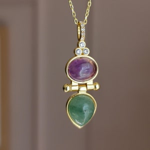 Amethyst Aventurine Pendant, 925 Sterling Silver 14k Gold Filled Real Gemstone Jewelry Gift for Her Birthday Anniversary, Amythest Necklace