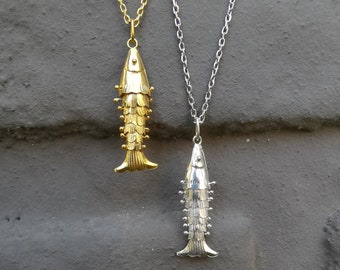 Collana di pesci mobili in argento sterling 925, ciondolo di pesci d&#39;argento, collana amante del mare, regalo per gli amanti dei pesci, collana di pesci 3d, pesce articolato