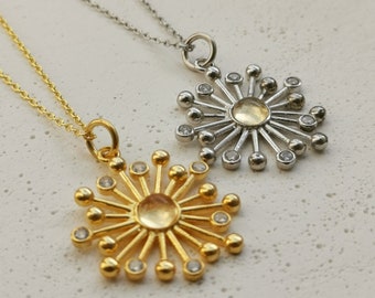 Dainty Sun Necklace, 925k Silver Gold Sun Necklace, Gold Celestial Necklace, Citrine Sunburst Necklace, Handmade Jewelry