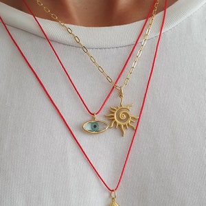 925 Sterling Silver Evil Eye Red String Necklace - Gold Protection Jewelry, Good Luck Necklace, Handmade Protective Amulet