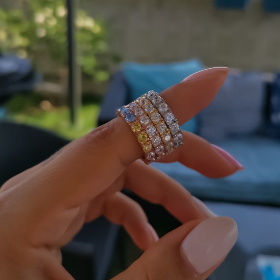 All around Band Ring 925 Sterling Silver Gold Plated Round cut