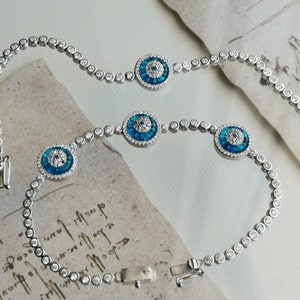 Evil Eye Bracelets for Women 925 Sterling Silver Cubic Zirconia Tennis Bracelet Turkish Protection Evil Eye