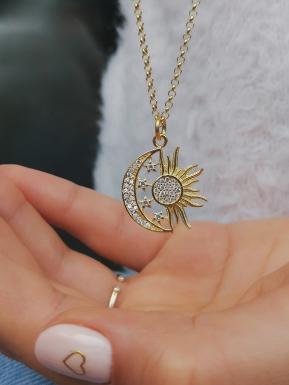 Eclipse Sun Moon Necklace with Cubic Zirconia Rhodium-plated Sterling Silver Eclipse Sun Moon Necklace with Cubic Zirconia Rhodium-plated Sterling Silver