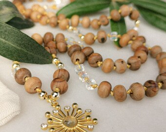 Olive-Tree and Citrine Mala, 925k Silver Sun Mala Necklace, 108 Japa Mala, Meditation Beads, Buddhist Prayer Beads, Yoga Mala Necklace