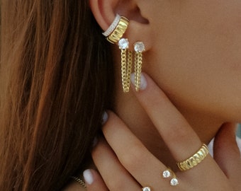 Cubic Zirconia Stud Earrings with Chain 925 Sterling Silver Dangle Earrings for Women