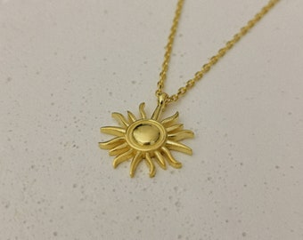 925 Sterling Silver Gold Sun Necklace, Sun Pendant Necklace, Celestial Necklace, Gift for Her