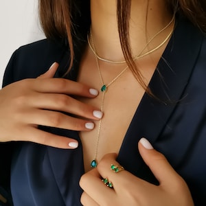 Collar de turmalina paraiba de plata de ley 925, collar de turmalina verde para mujer, collar de piedras preciosas de oro de cadena fina delicada