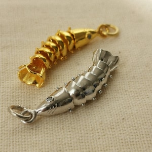 925 Sterling Silver Movable Gold Fish Necklace, Sea Lover Necklace, Fish Lover Gift, 3d Fish Necklace, Articulated fish