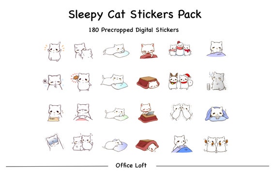 Sleepy Cat Digital Stickers Digital Planner Sticker Happy Sticker Pack  Goodnotes Sticker Goodnotes Planner 