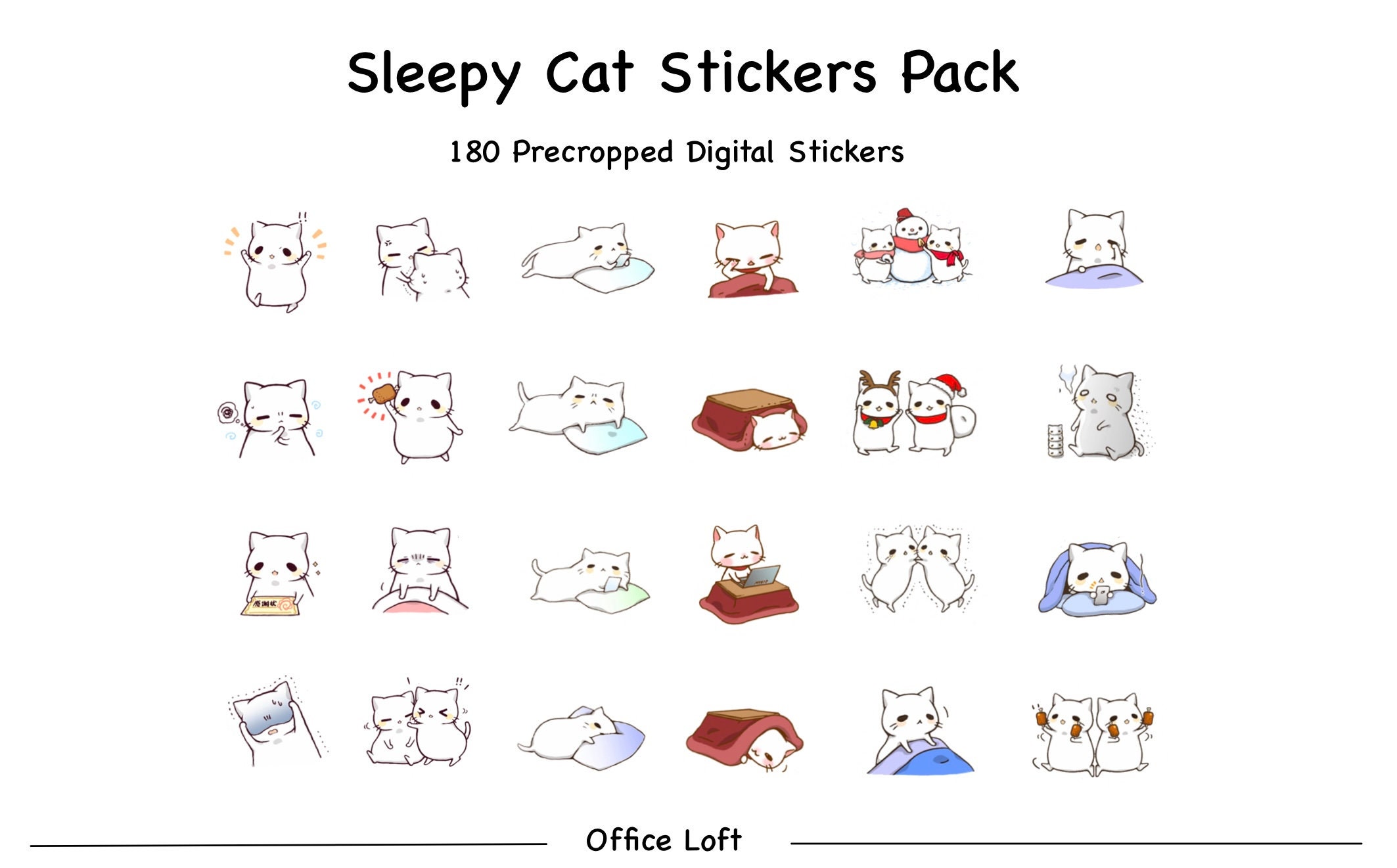 Sleepy Cat Digital Stickers Digital Planner Sticker Happy Sticker Pack  Goodnotes Sticker Goodnotes Planner 