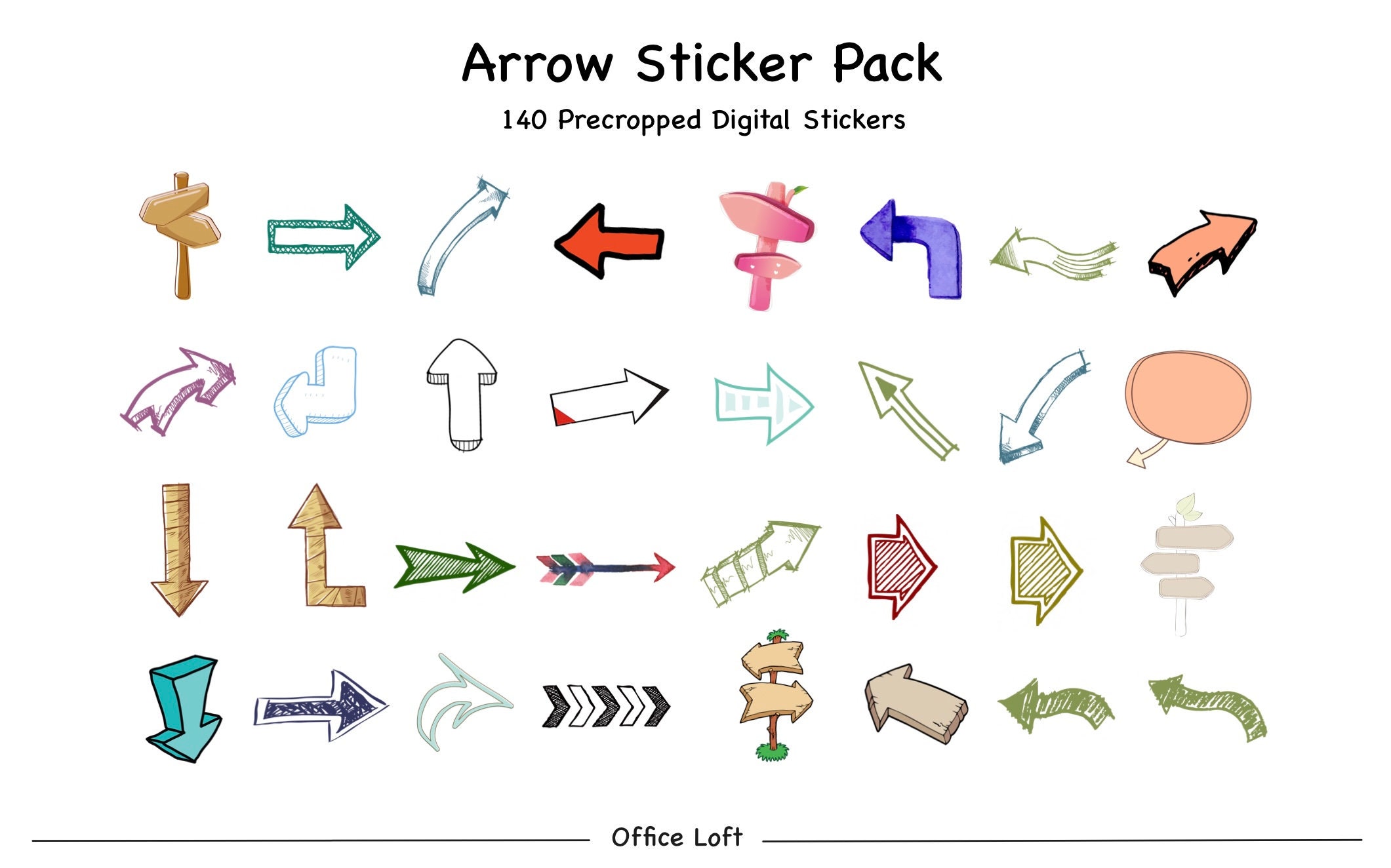 Arrow Digital Stickers Happy Sticker Pack Digital Planner Sticker