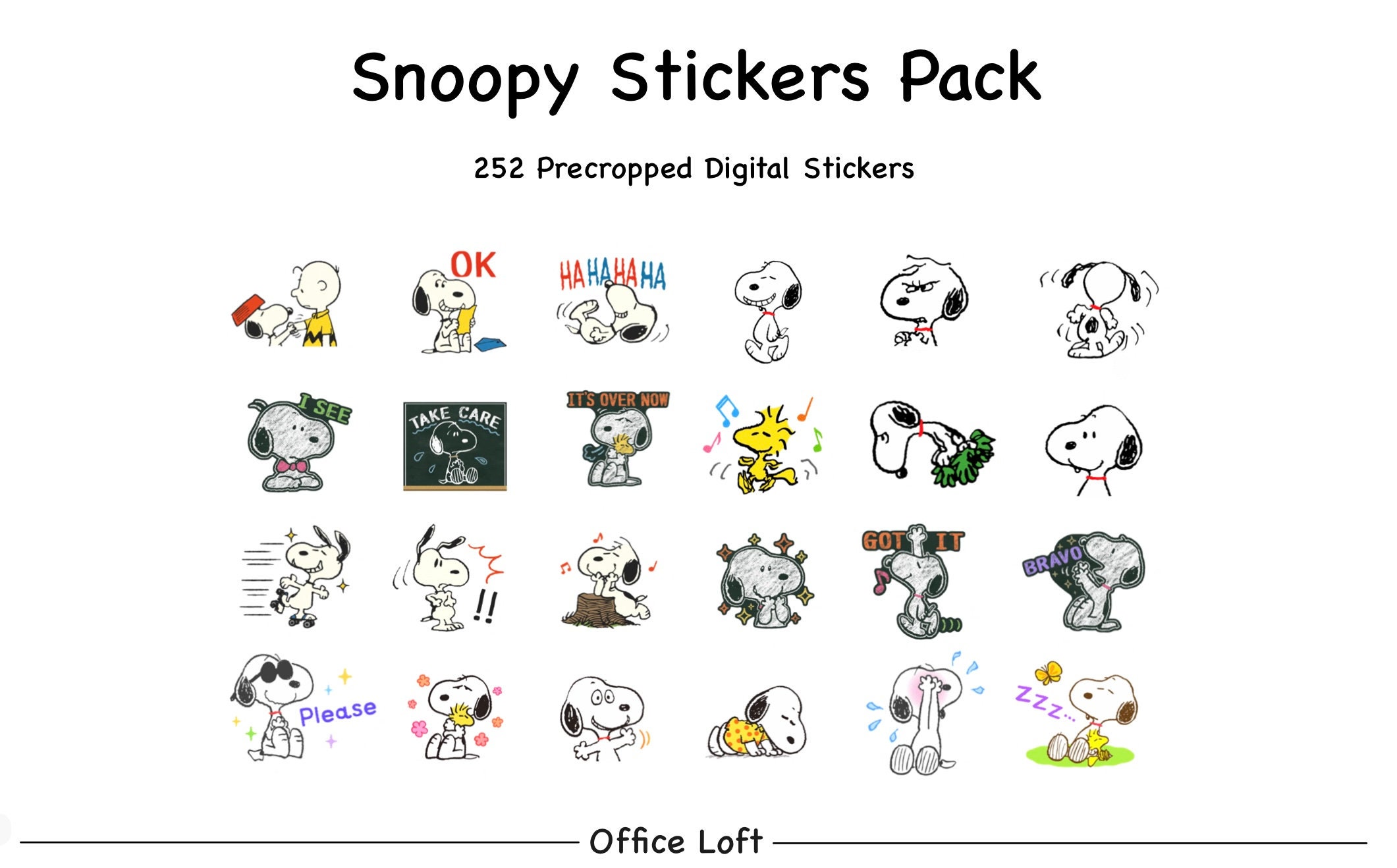 Snoopy Digital Stickers Digital Planner Sticker Happy Sticker Pack