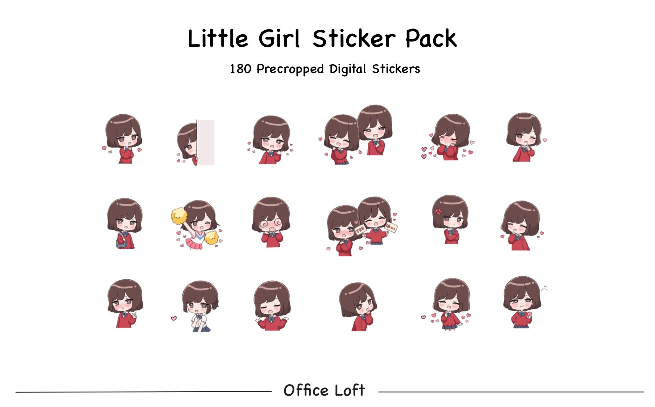 Little Girl digital stickers happy sticker pack Digital Etsy
