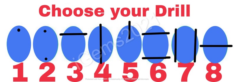 May include: Choose your drill: eight blue circles with different markings.  The circles are numbered 1 through 8 in red.