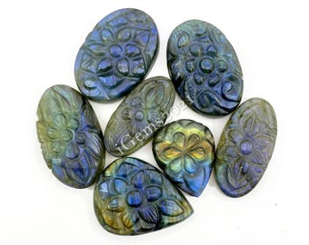 Natural Labradorite Mughal Carving gemstone Cabochon - Labradorite Jewelry - Labradorite Carving, Multi Jewelry Making Stone, Loose Gemstone