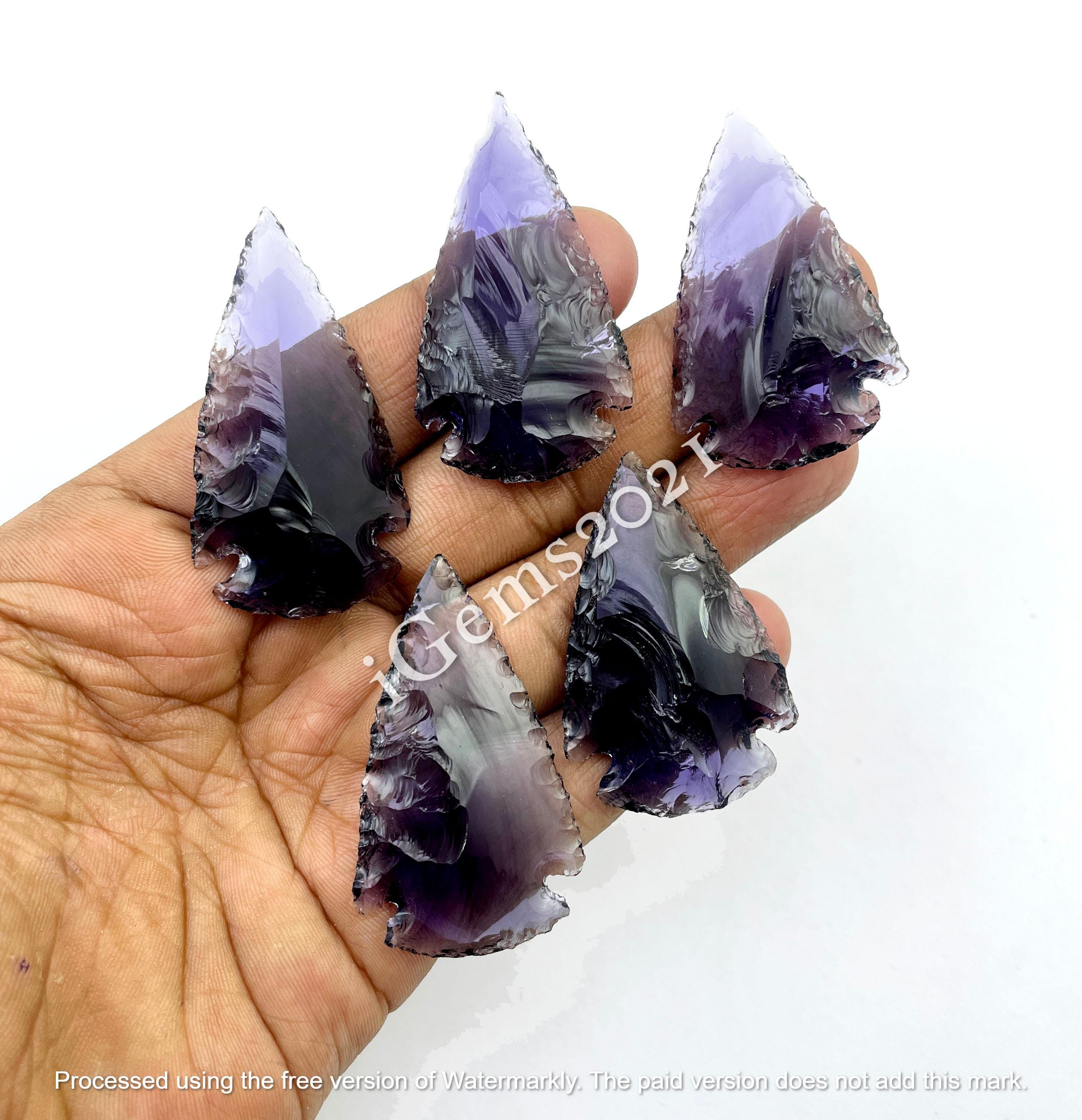 赤と青 (Type-A)/purple stone Manmade Purple Obsidian Arrowhead Cabochon Gemstone, AAA