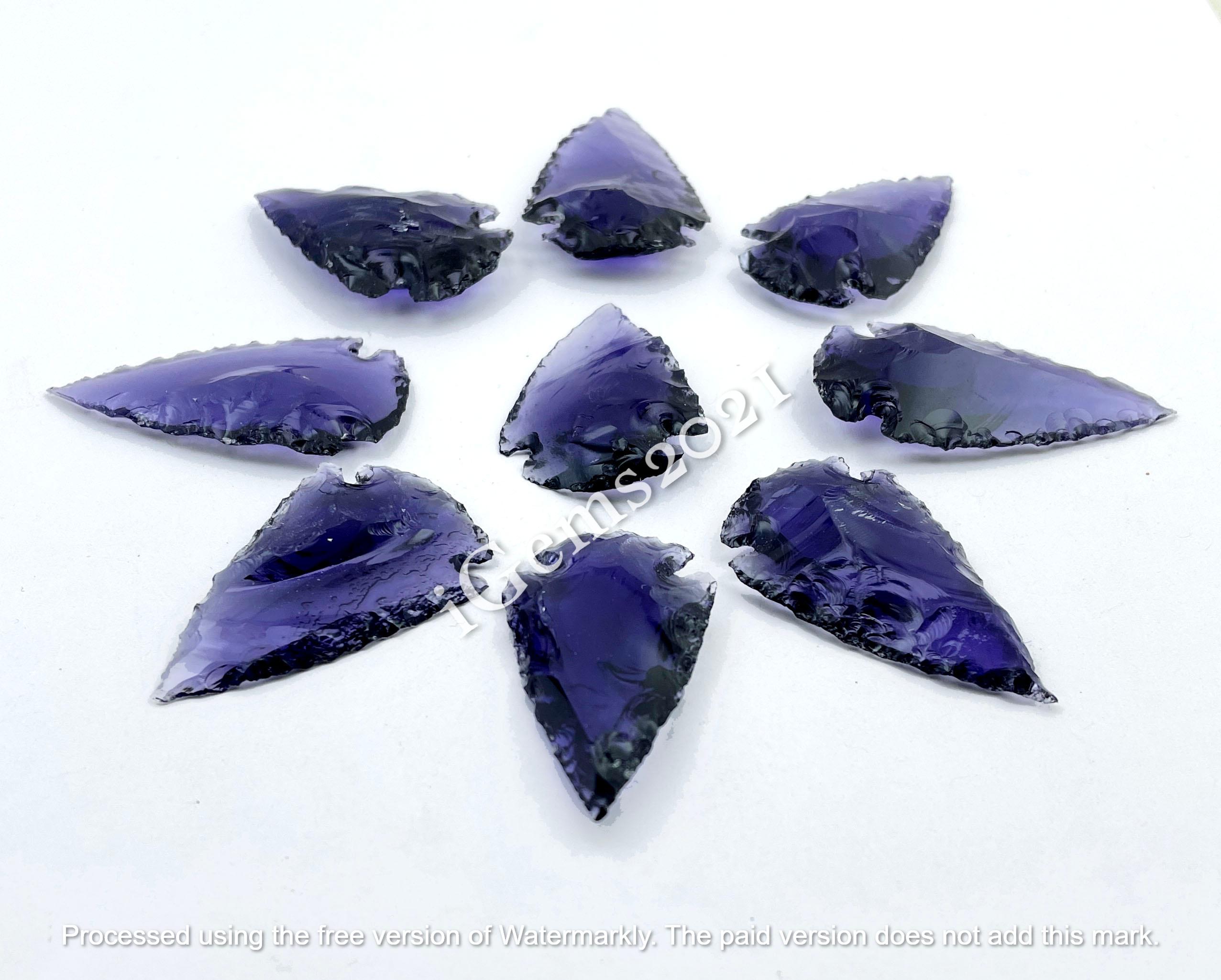 赤と青 (Type-A)/purple stone Manmade Purple Obsidian Arrowhead Cabochon Gemstone, AAA