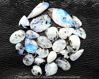 Natural Rainbow Moonstone with black Tourmaline Cabochon, Natural Mix Shape gemstone Blue Fireplay Moonstone, Top Flashy Rainbow Moonstone