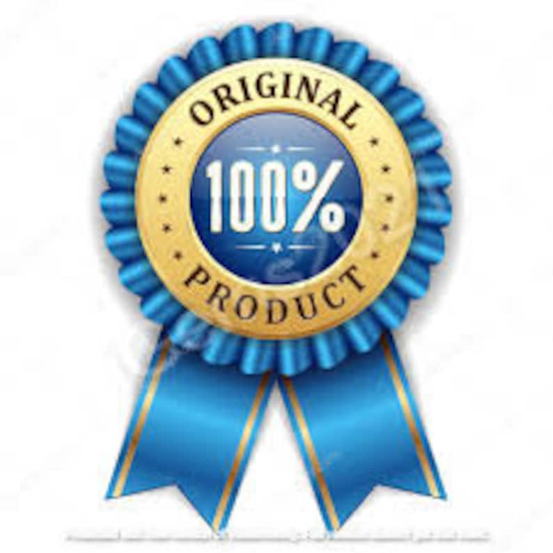 May include: A blue and gold ribbon with the text "ORIGINAL 100% PRODUCT" on it.