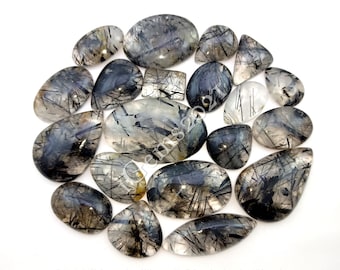 Natural Black Rutile gemstone Cabochon, black Rutilated Quartz, Black tourmaline quartz cabochon, Multi Jewelry Making Stone, Loose Gemstone